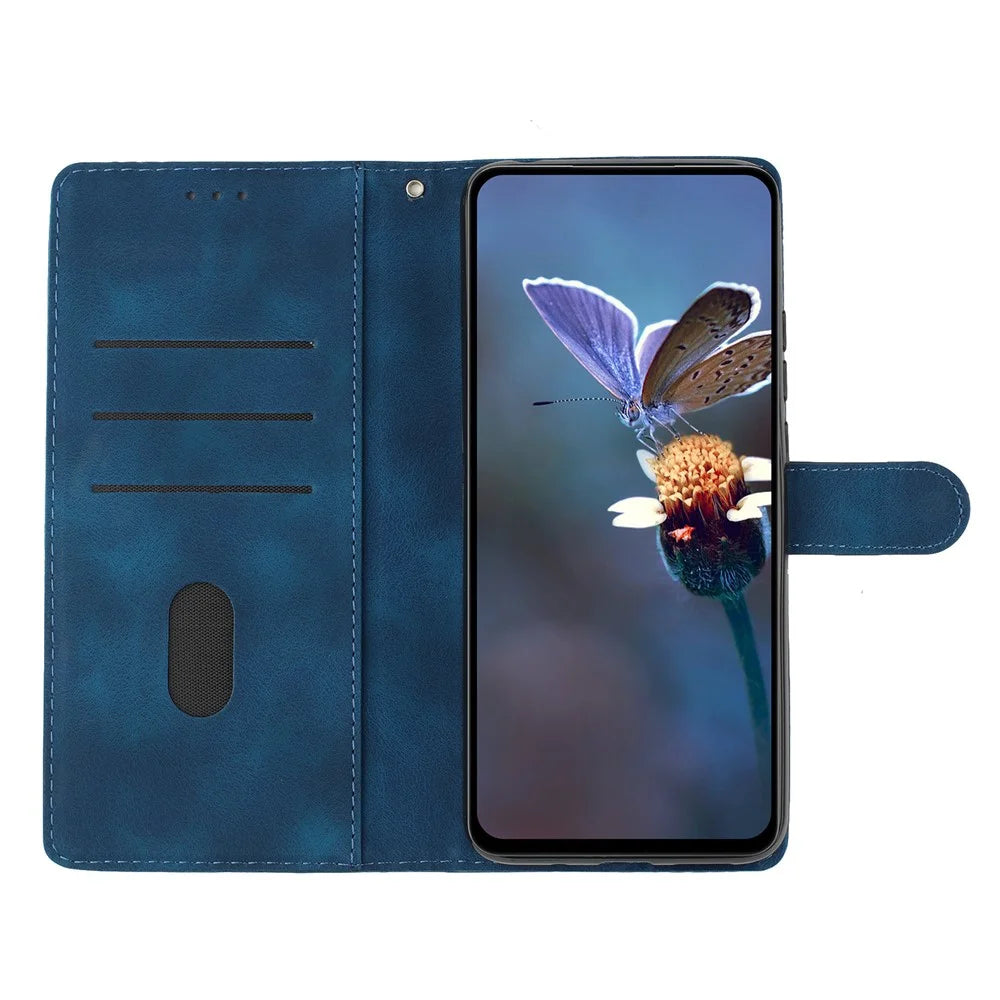 For Samsung Galaxy A36 5G Case Leather Imprinted Flower Phone Cover Wallet with Wrist Strap - Blue - 3