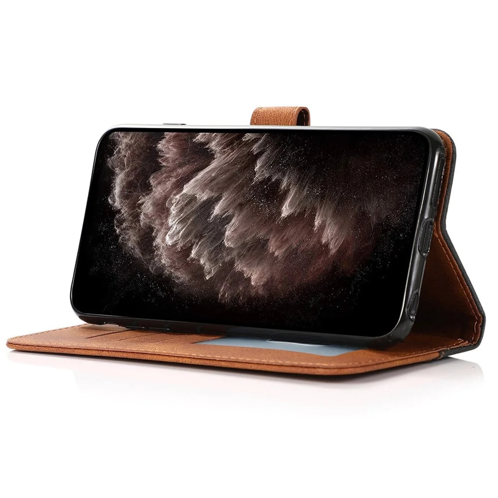 For Samsung Galaxy S25 Cover Color Splicing Wallet Stand Leather Phone Case with Wrist Strap - Black Brown - 3