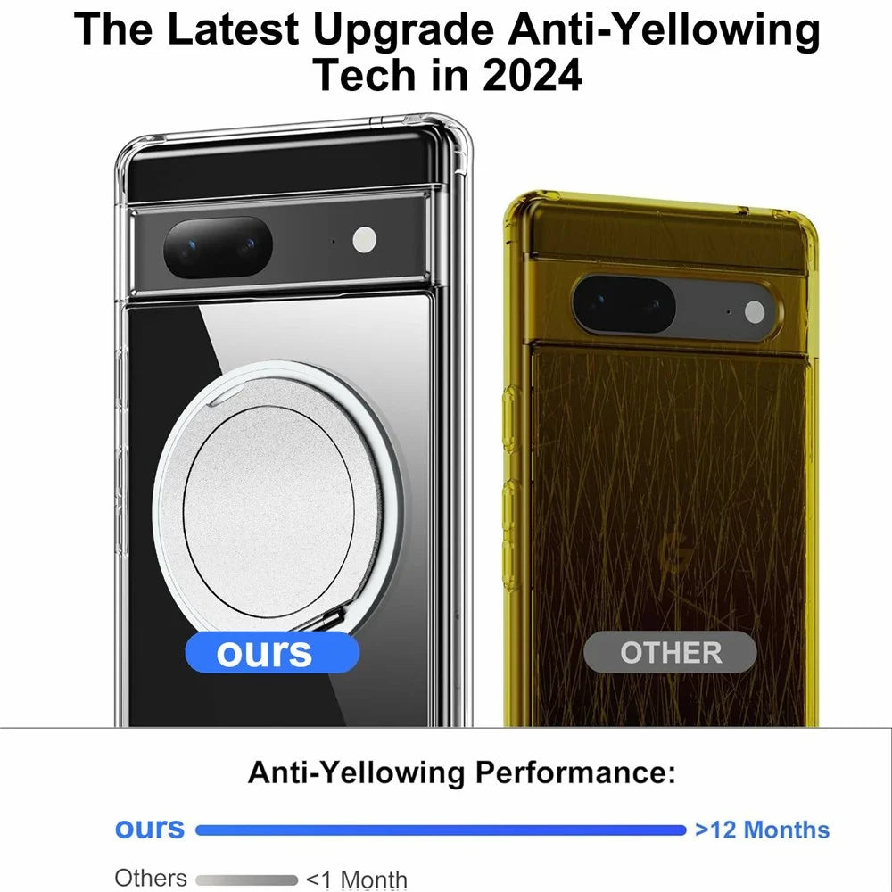 For Google Pixel 7 5G Magnetic Case Rotary Kickstand TPU PC Clear Phone Back Cover - 7