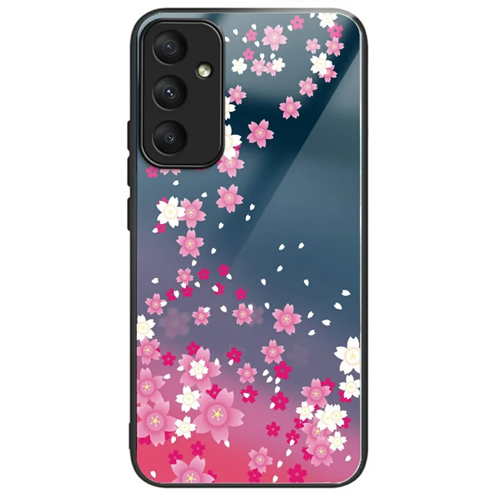 For Samsung Galaxy S25+ Case Pattern Printing Tempered Glass TPU Drop-Proof Phone Cover - Pink Florals - 1