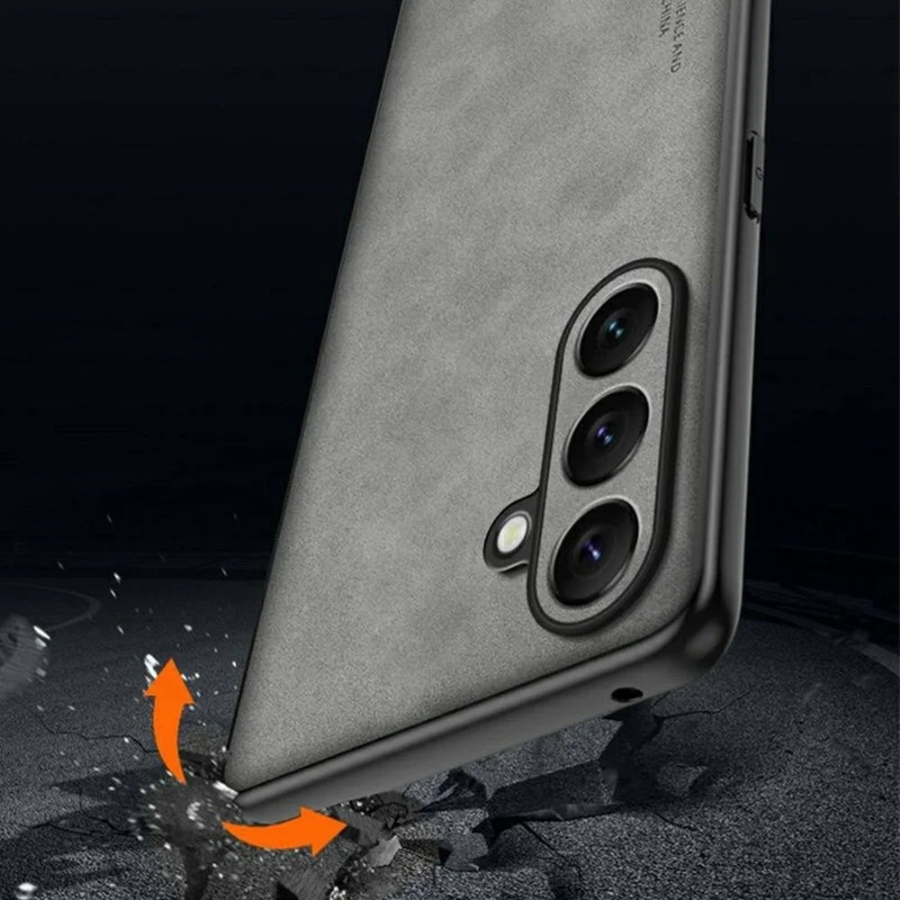 For Samsung Galaxy A56 5G Case Suede Leather Texture TPU + PU Phone Back Cover - Grey - 3