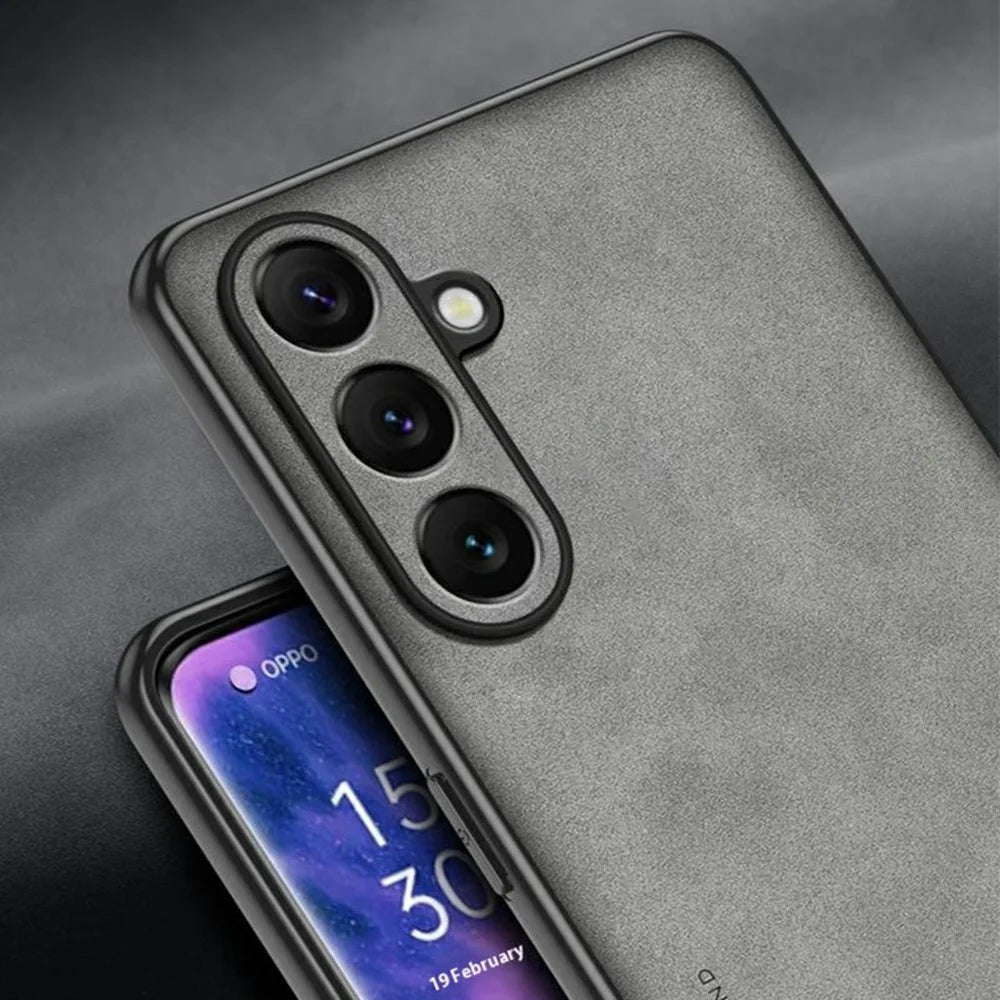 For Samsung Galaxy A56 5G Case Suede Leather Texture TPU + PU Phone Back Cover - Grey - 6