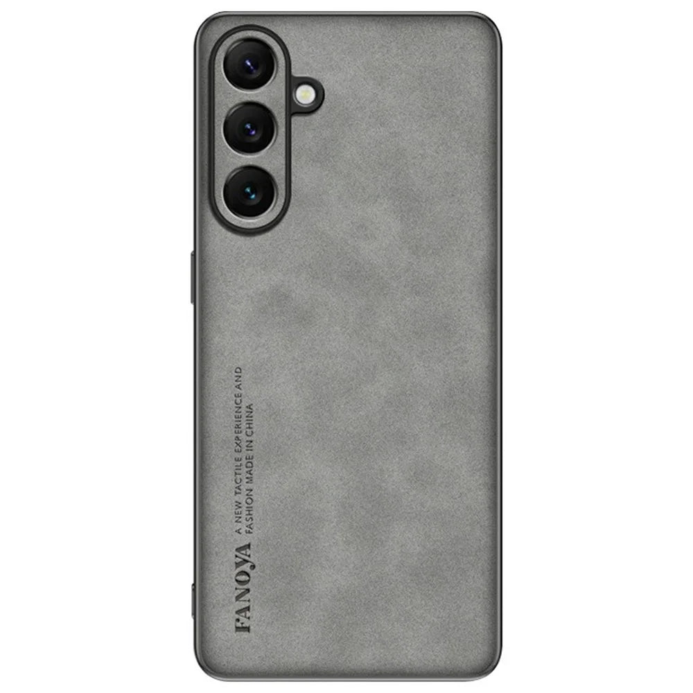 For Samsung Galaxy S24 FE Case Suede Leather Texture TPU + PU Phone Back Cover - Grey - 1