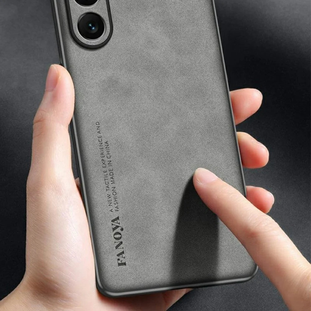 For Samsung Galaxy S24 FE Case Suede Leather Texture TPU + PU Phone Back Cover - Grey - 5