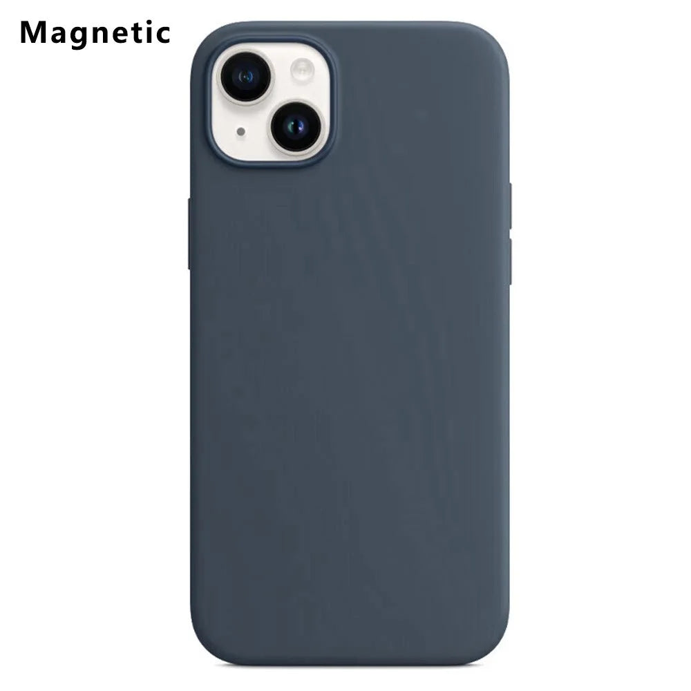 For iPhone 14 Plus Compatible with MagSafe Liquid Silicone Phone Back Cover (No Logo) - Dark Blue - 1