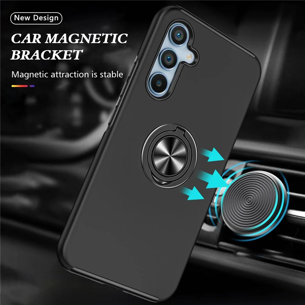 For Samsung Galaxy A36 5G Case PC + TPU Phone Cover with Rotatable Ring Holder - Black - 2