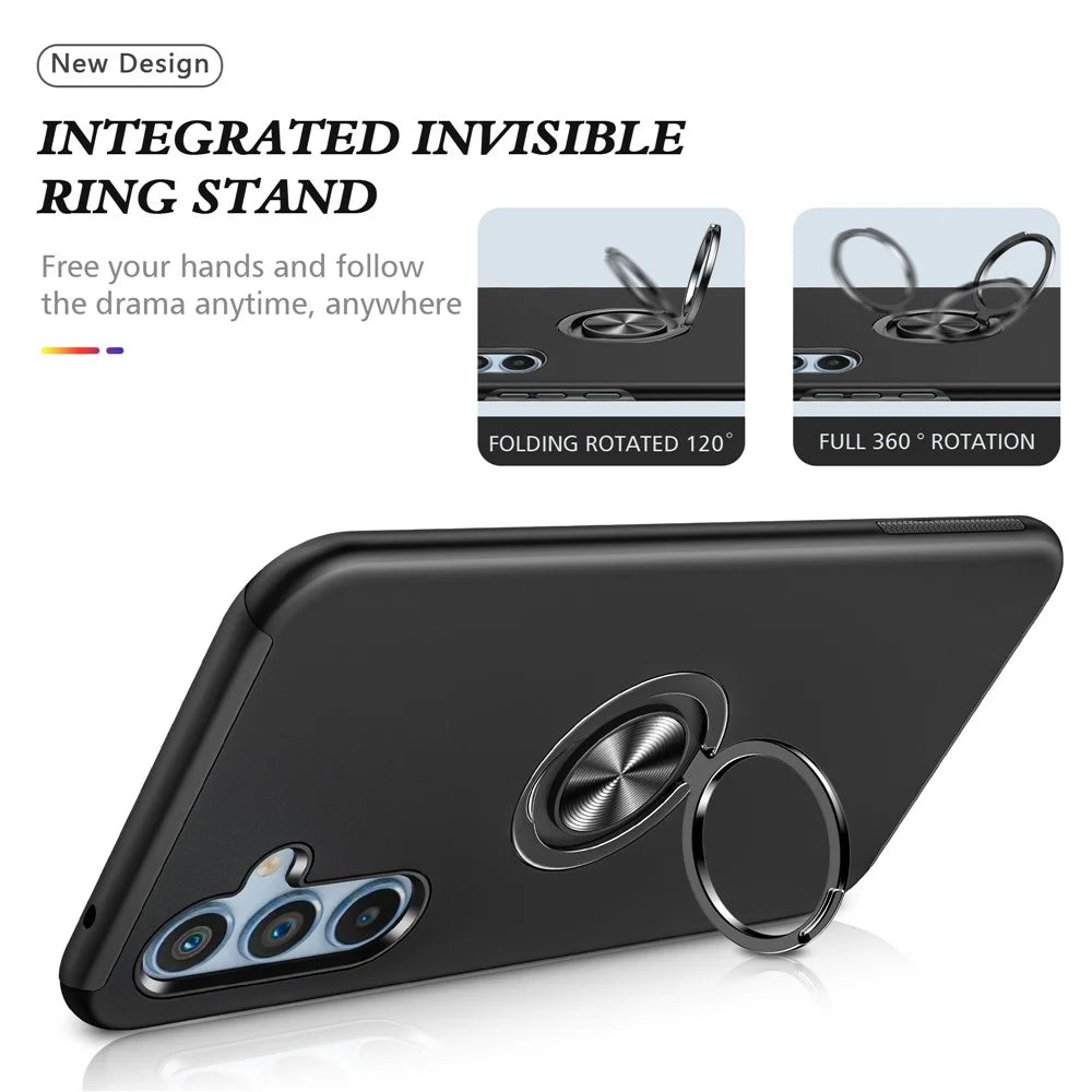 For Samsung Galaxy A36 5G Case PC + TPU Phone Cover with Rotatable Ring Holder - Black - 7