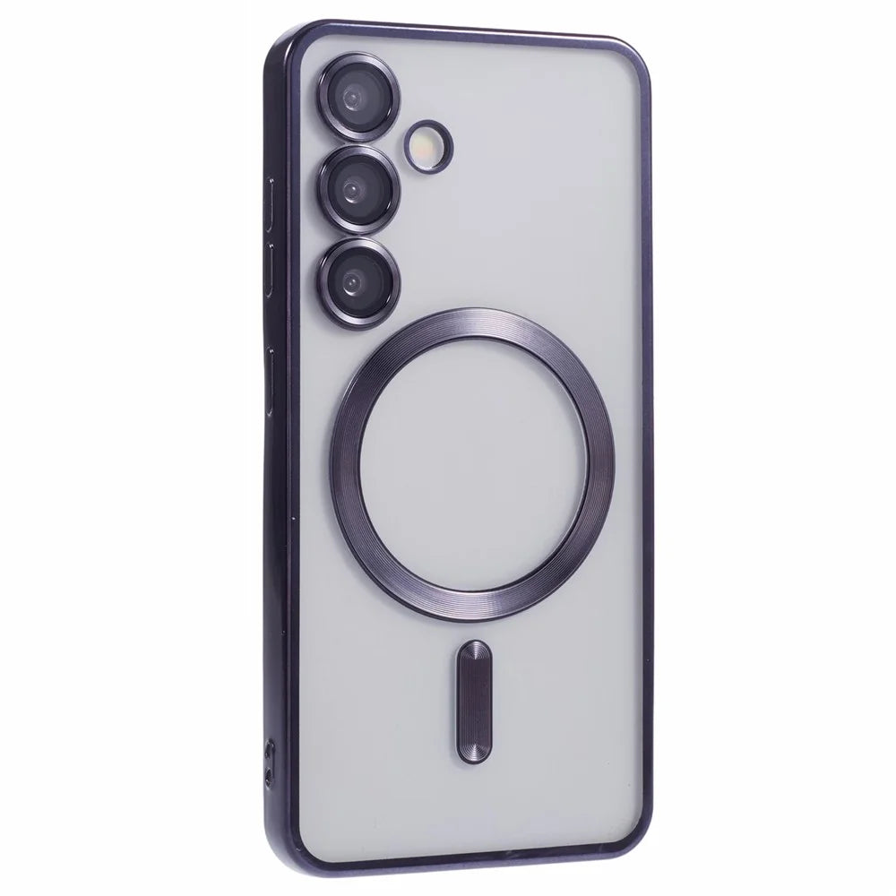 For Samsung Galaxy S25+ Magnetic Case Electroplated TPU Phone Cover with Lens Film - Black - 3