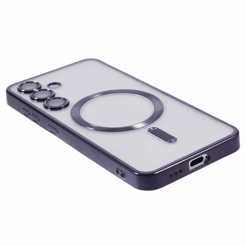 For Samsung Galaxy S25+ Magnetic Case Electroplated TPU Phone Cover with Lens Film - Black - 4
