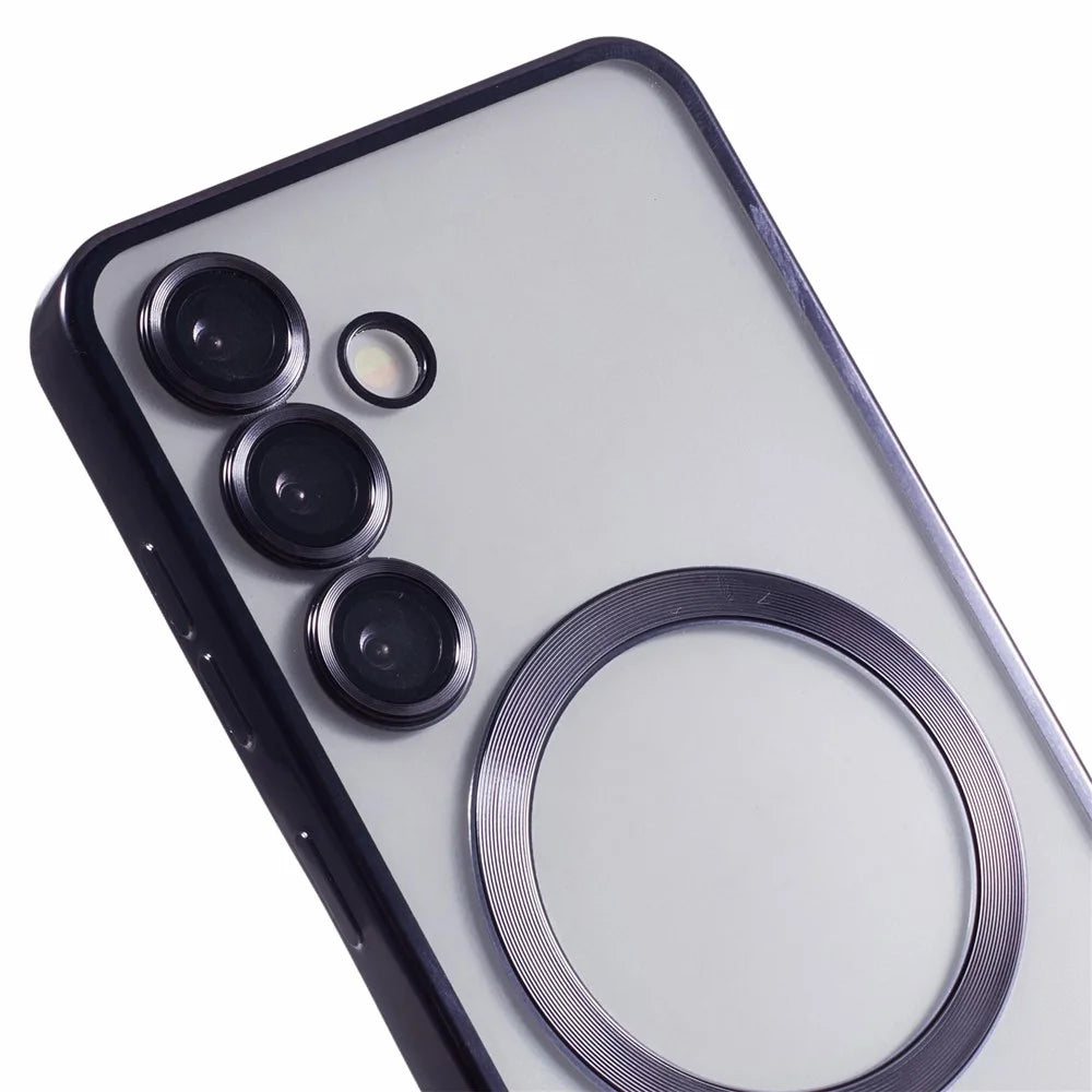 For Samsung Galaxy S25+ Magnetic Case Electroplated TPU Phone Cover with Lens Film - Black - 6