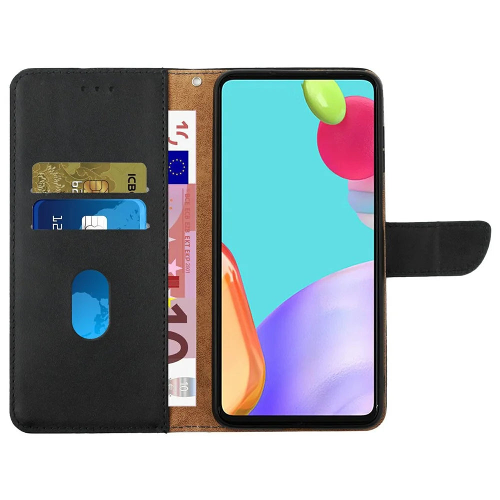 For Realme C75 4G Case Genuine Cow Leather Phone Cover Nappa Texture - Black - 2