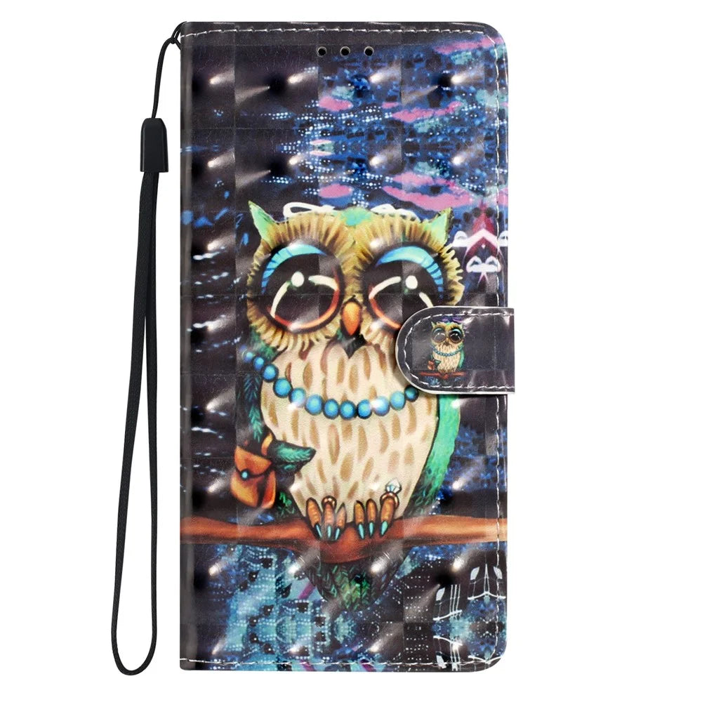 For Samsung Galaxy A18 5G / A18 4G / A17 5G / A17 4G / A26 5G Case PU Leather Wallet Phone Cover 3D Pattern Printing - Owl - 6