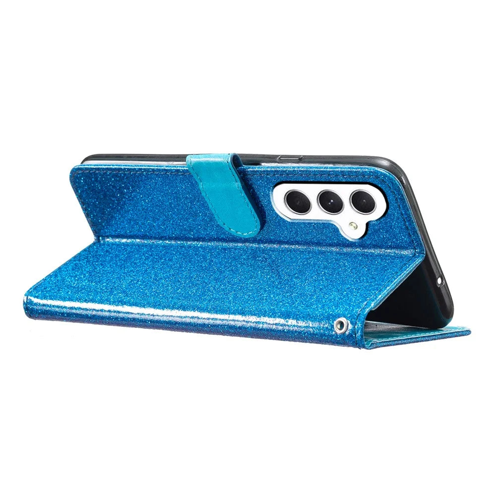 For Samsung Galaxy A56 5G Wallet Case Glitter Anti-Scratch Leather Phone Cover Stand - Blue - 3