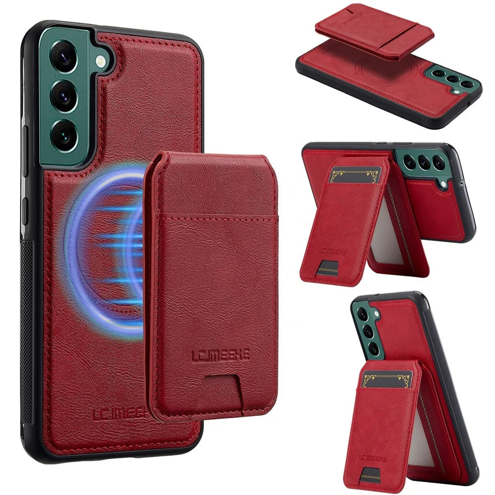LC.IMEEKE L3 For Samsung Galaxy S21 FE 5G Magnetic Case Detachable Card Holder Leather TPU Mobile Cover - Red - 1