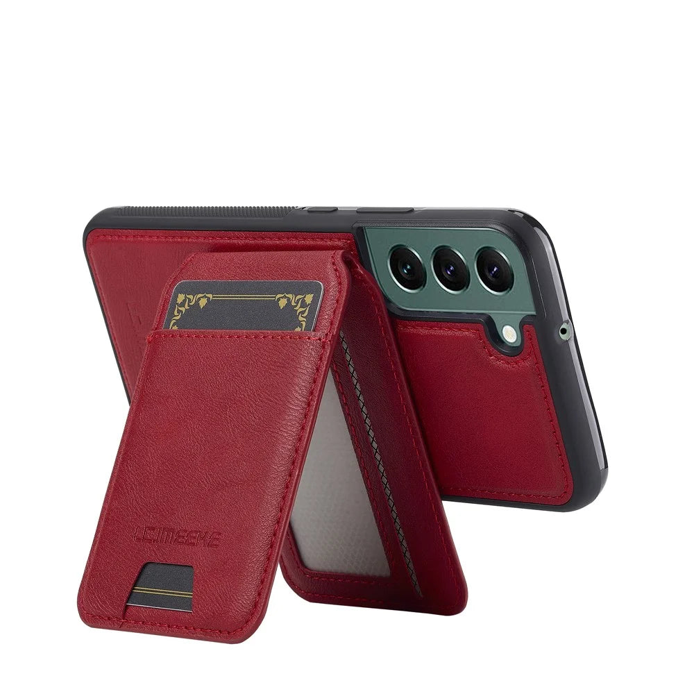 LC.IMEEKE L3 For Samsung Galaxy S21 FE 5G Magnetic Case Detachable Card Holder Leather TPU Mobile Cover - Red - 5