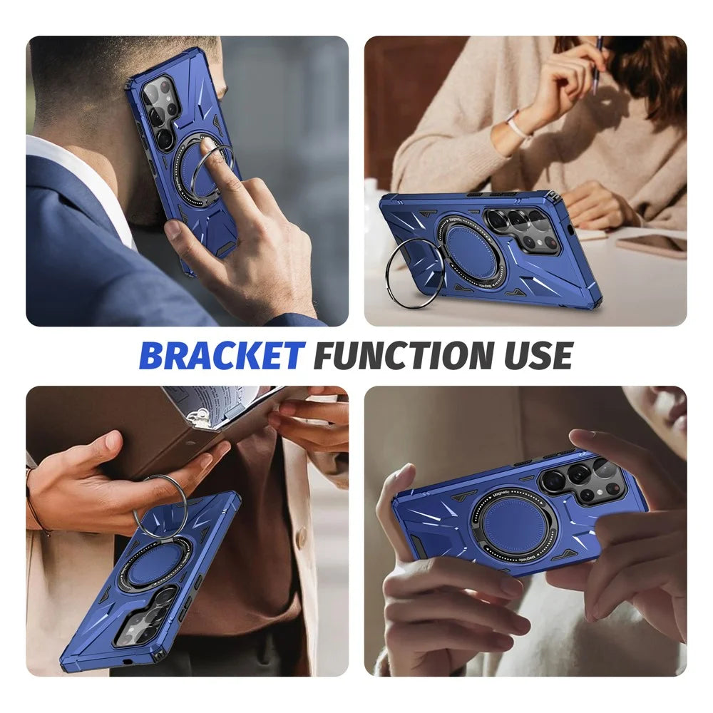 For Samsung Galaxy S25 Ultra Magnetic Case Kickstand TPU PC Phone Cover - Navy Blue - 7