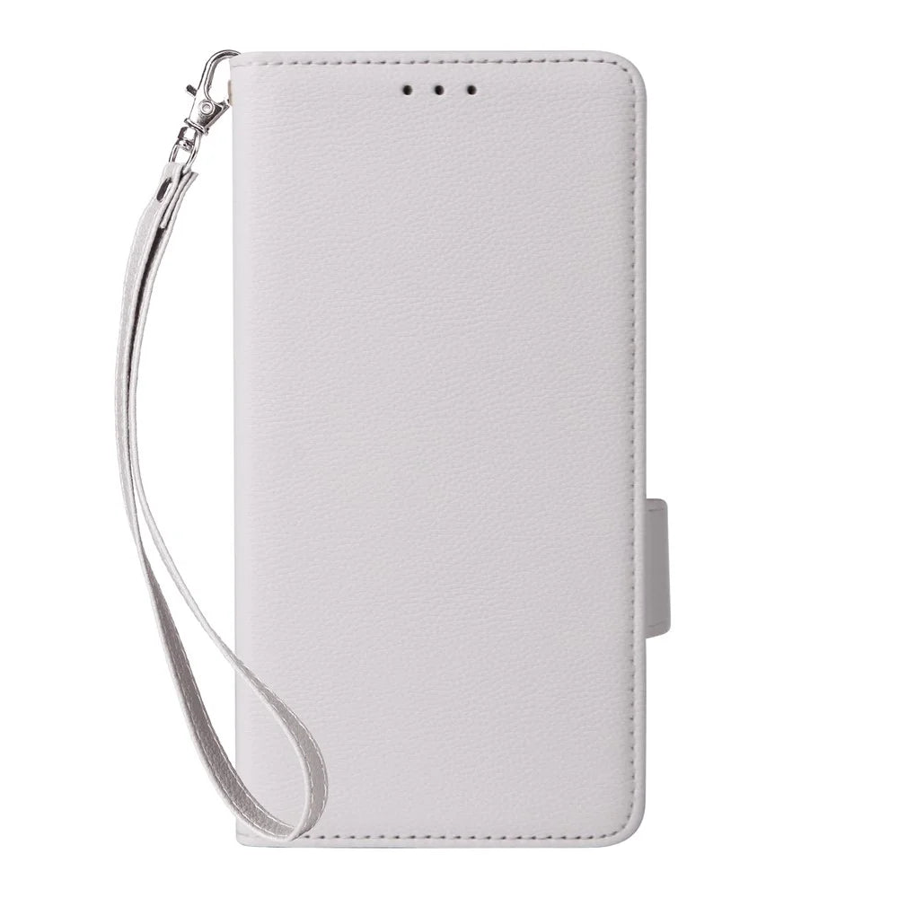 For Realme GT 7 Pro 5G Case with Wrist Strap Litchi Texture PU Leather Wallet Phone Cover - White - 7