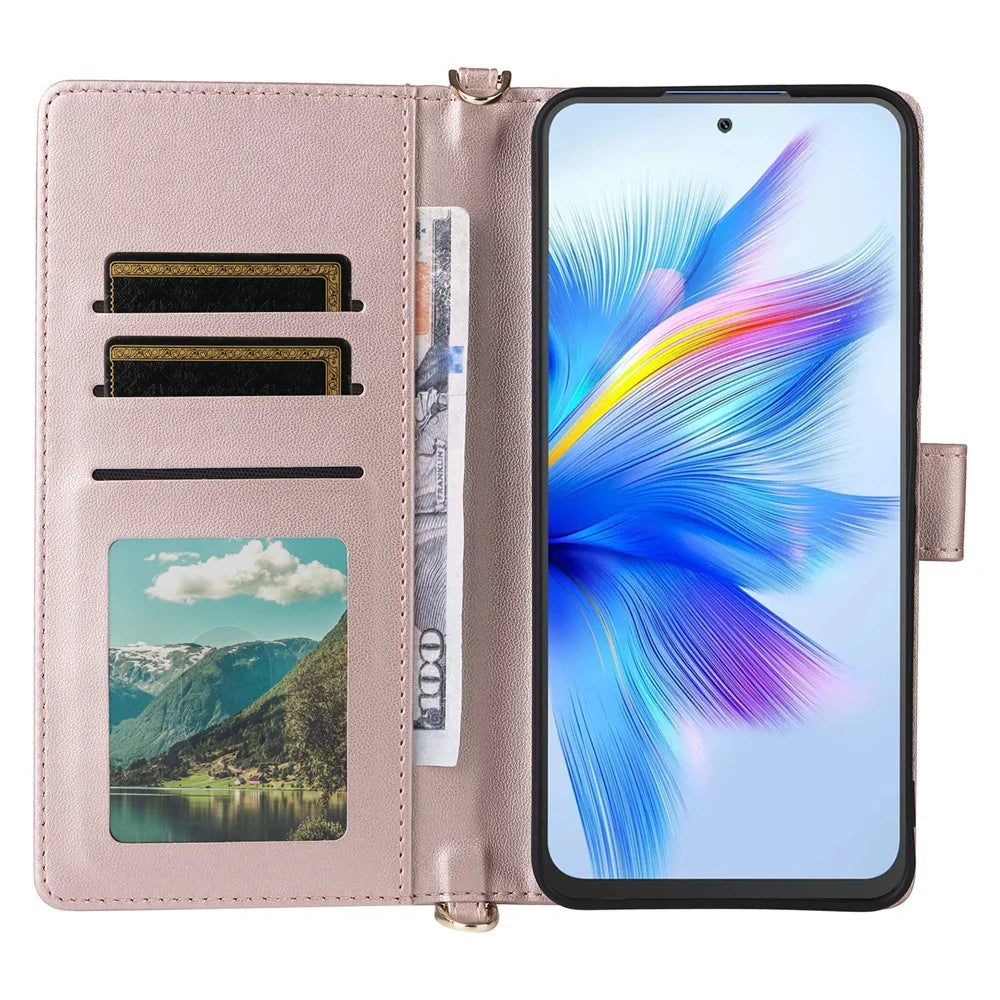 For Blackview Shark 9 5G Wallet Case with Shoulder / Wrist Strap Leather Phone Cover Stand - Pink - 3