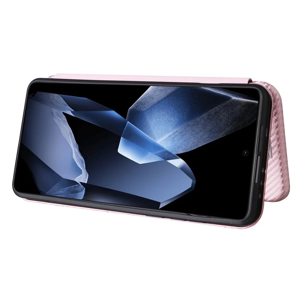 For OnePlus 13 Case Carbon Fiber Texture Drop-Proof PU Leather Phone Cover - Rose Gold - 3