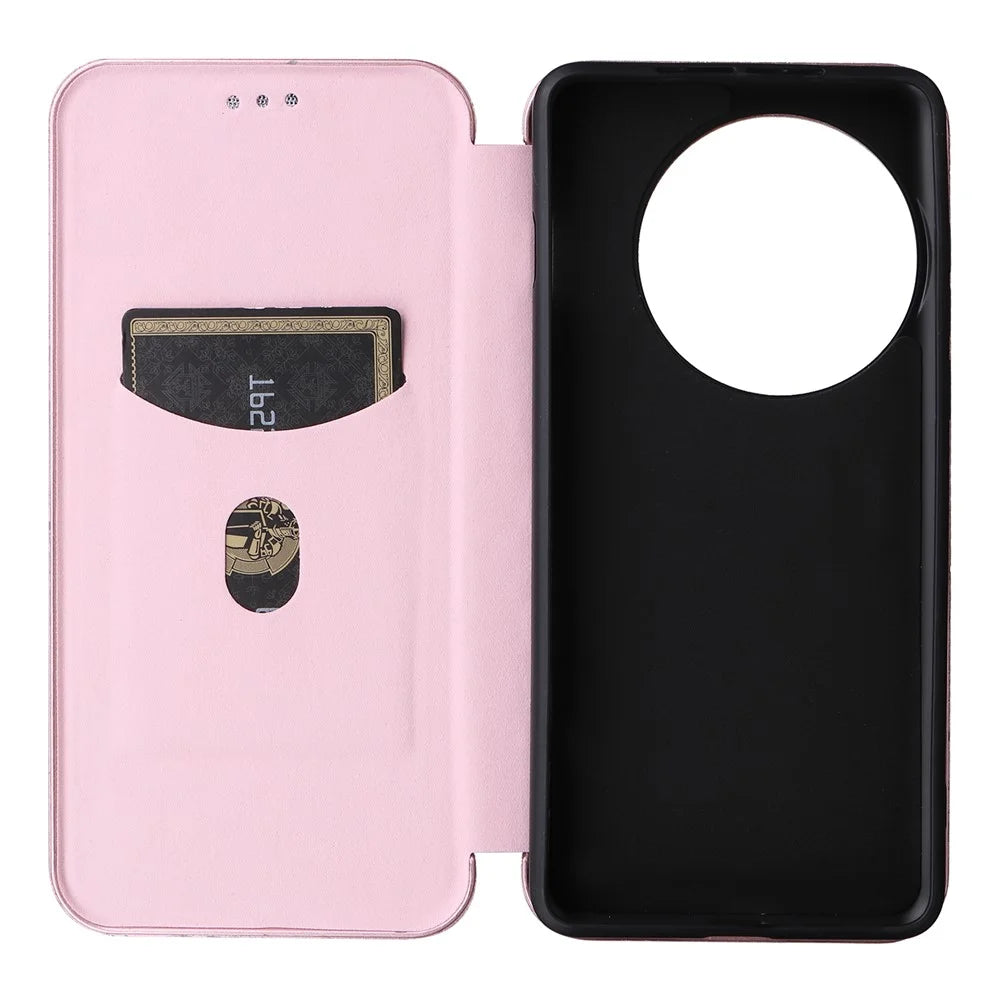 For OnePlus 13 Case Carbon Fiber Texture Drop-Proof PU Leather Phone Cover - Rose Gold - 4
