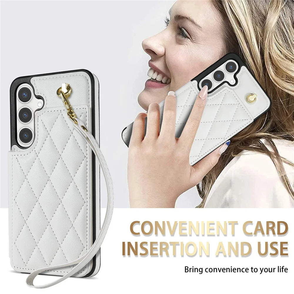 For Samsung Galaxy A16 5G  /  4G Case with Wrist Strap Card Slots Rhombus Leather + TPU Phone Cover - White - 7