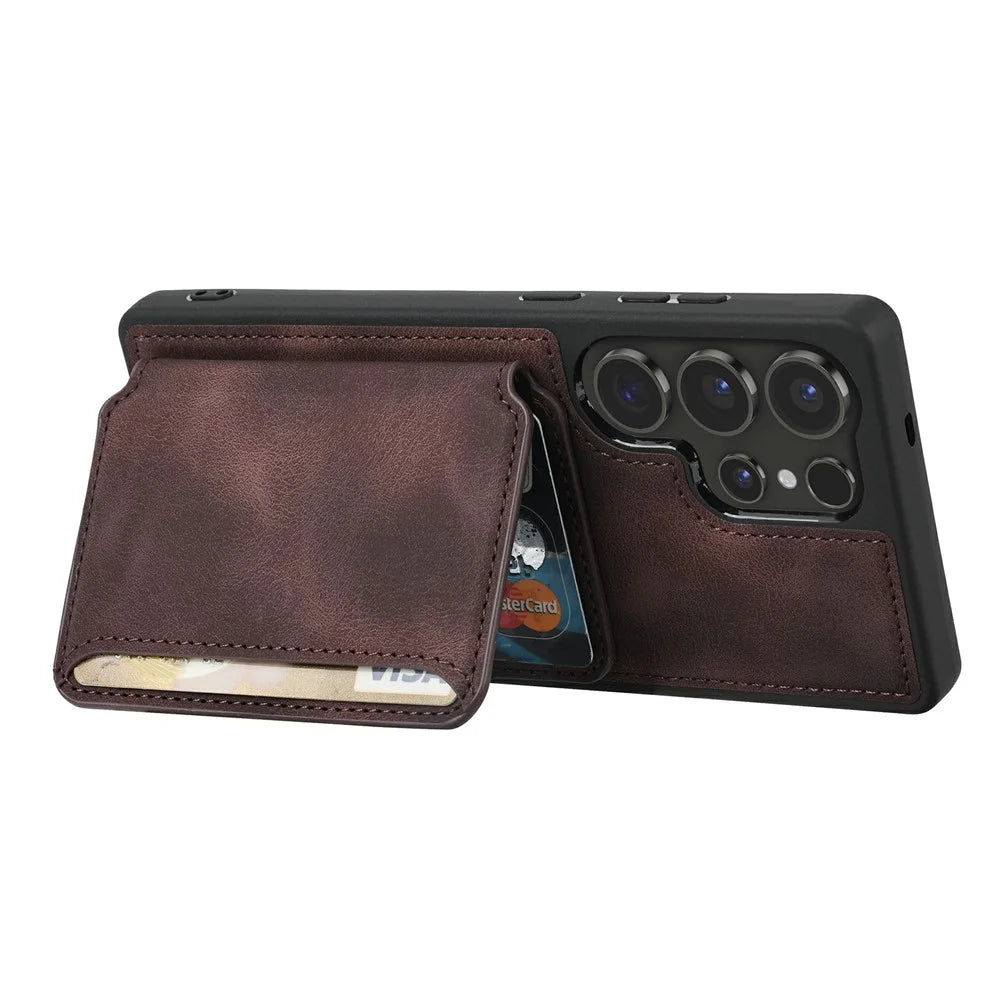 For Samsung Galaxy S25 Ultra Case Wallet Card Slot TPU+PU Leather Back Phone Cover - Coffee - 2