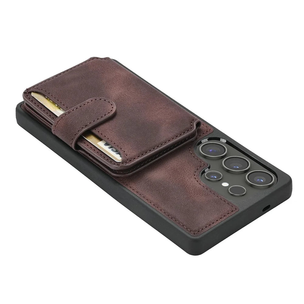 For Samsung Galaxy S25 Ultra Case Wallet Card Slot TPU+PU Leather Back Phone Cover - Coffee - 4