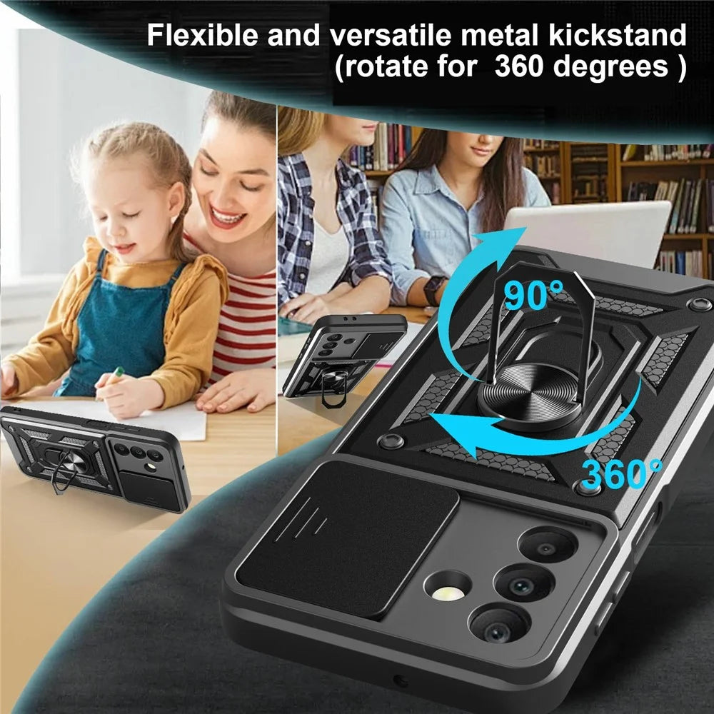 For Samsung Galaxy A26 5G Case with Slide Camera Lid PC+TPU Kickstand Phone Cover - Black - 4