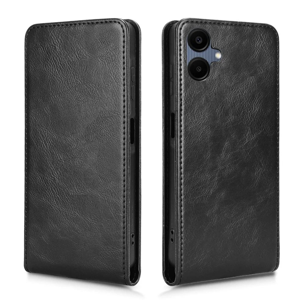 For Samsung Galaxy A06 4G Case with Card Slot Magnetic Vertical Flip Leather Phone Cover - Black - 5