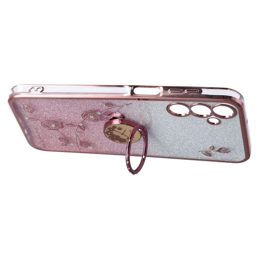 KADEM For Samsung Galaxy A36 5G Case Ring Kickstand TPU Flowers Phone Cover Gradient Glitter - Rose Gold - 4
