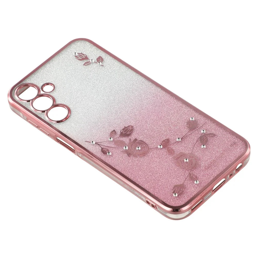 KADEM For Samsung Galaxy A36 5G Case Ring Kickstand TPU Flowers Phone Cover Gradient Glitter - Rose Gold - 6