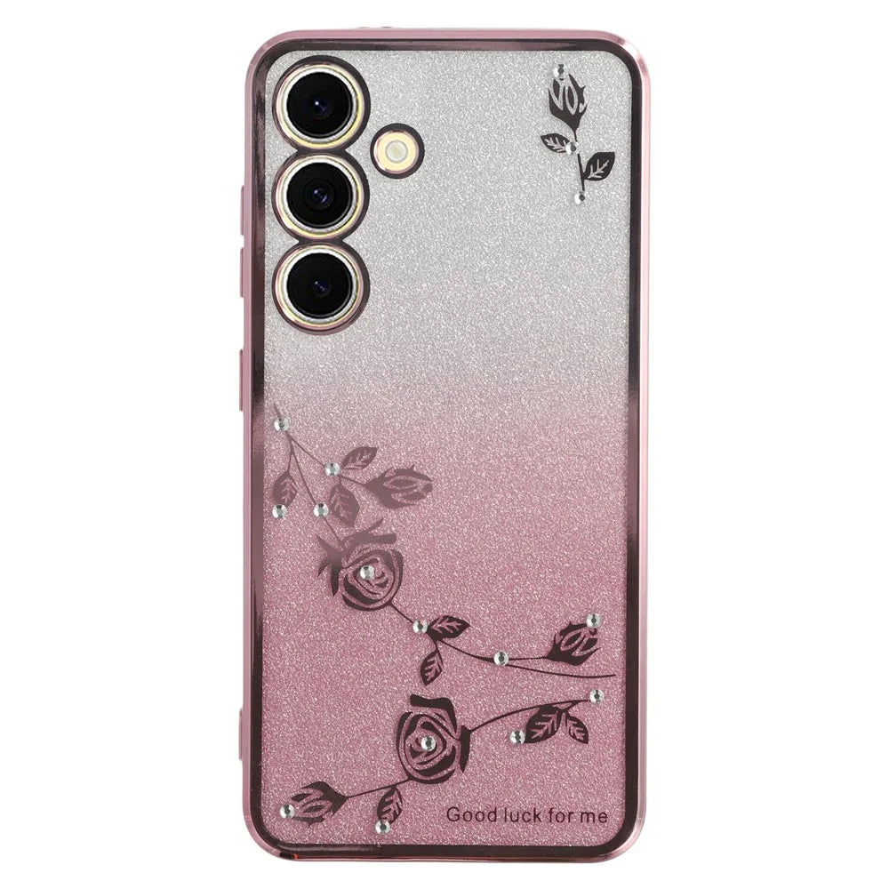 KADEM For Samsung Galaxy S24 FE Case Flower TPU Flexible Gradient Phone Cover - Rose Gold - 1