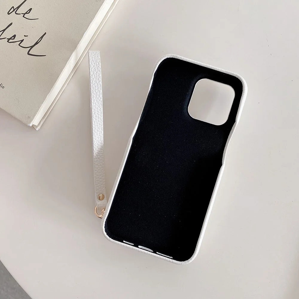 For iPhone 15 Pro Case Mirror Design PU Leather Back Cover with Card Slots, Wrist Strap - White - 3