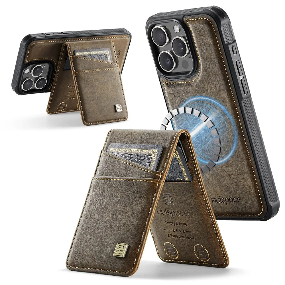AUTSPACE For iPhone 12 Pro Max 6.7 inch Case  A12 Leather Phone Case with Detachable Card Bag - Coffee - 3