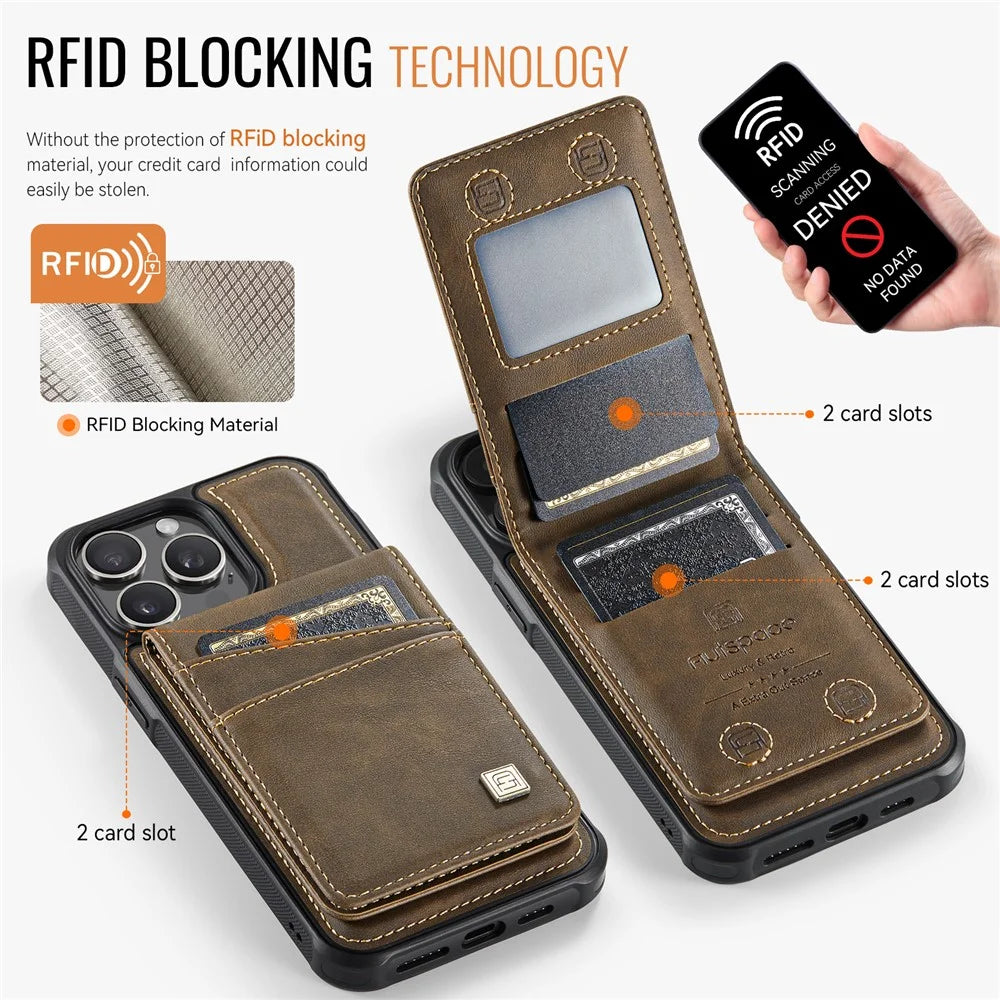 AUTSPACE For iPhone 12 Pro Max 6.7 inch Case  A12 Leather Phone Case with Detachable Card Bag - Coffee - 5