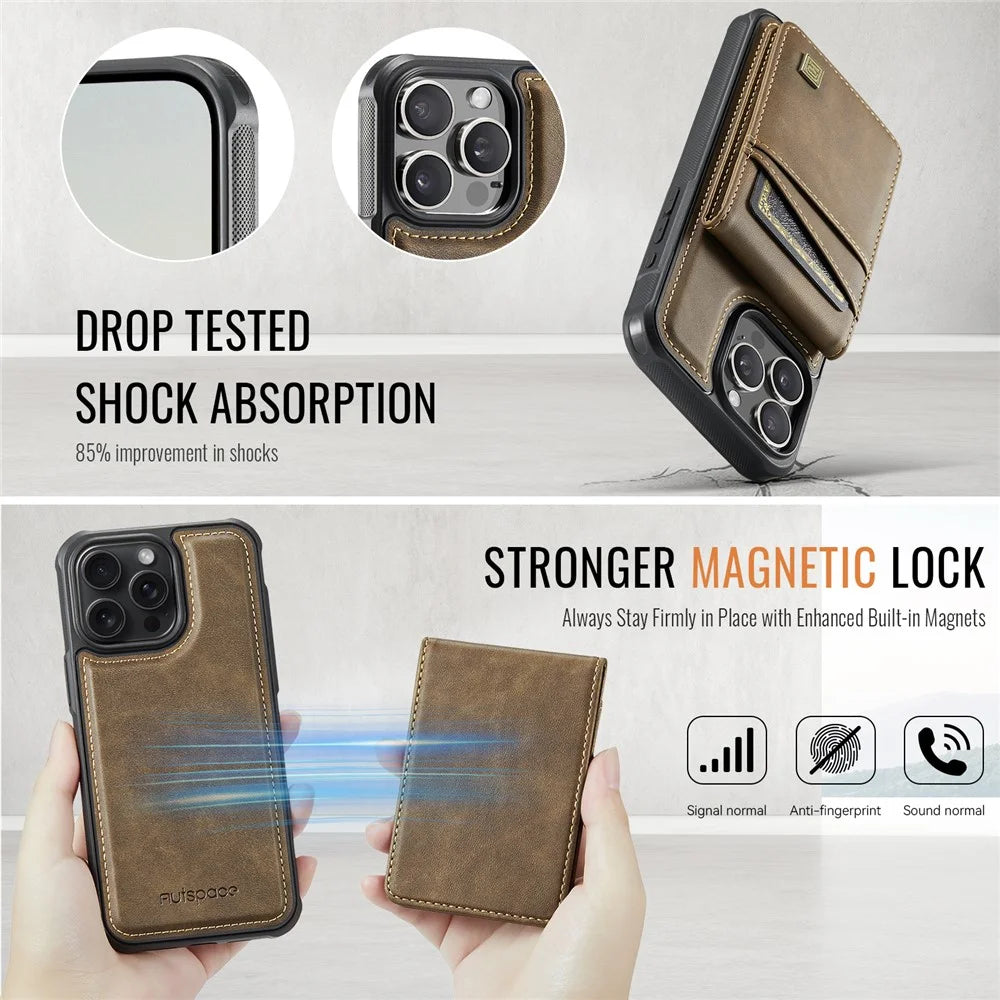 AUTSPACE For iPhone 12 Pro Max 6.7 inch Case  A12 Leather Phone Case with Detachable Card Bag - Coffee - 6