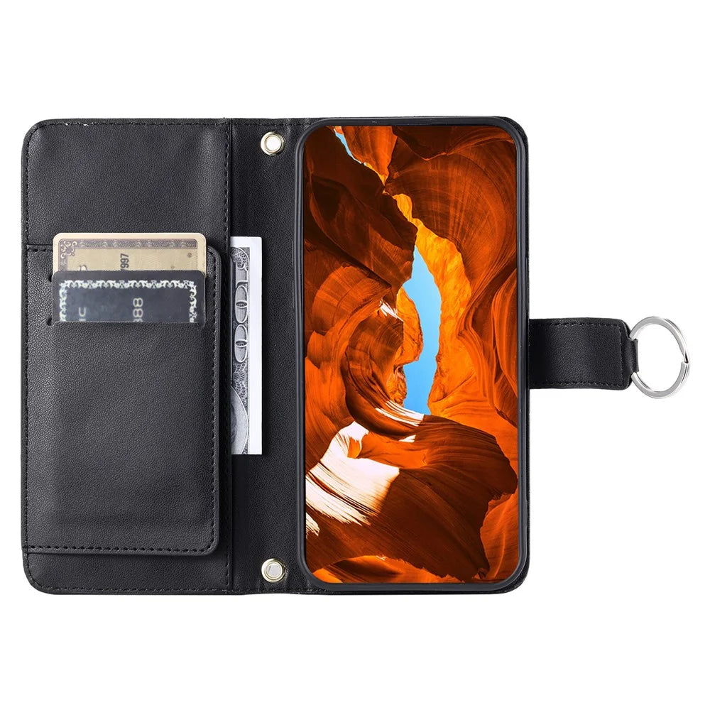 For Sony Xperia 5 V Crossbody Leather Case Ring Buckle Wallet Stand Rhombus Mobile Cover - Black - 2