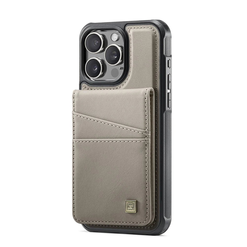 AUTSPACE For iPhone 15 Pro Max Case  A12 Leather Phone Case with Detachable Card Bag - Grey - 2
