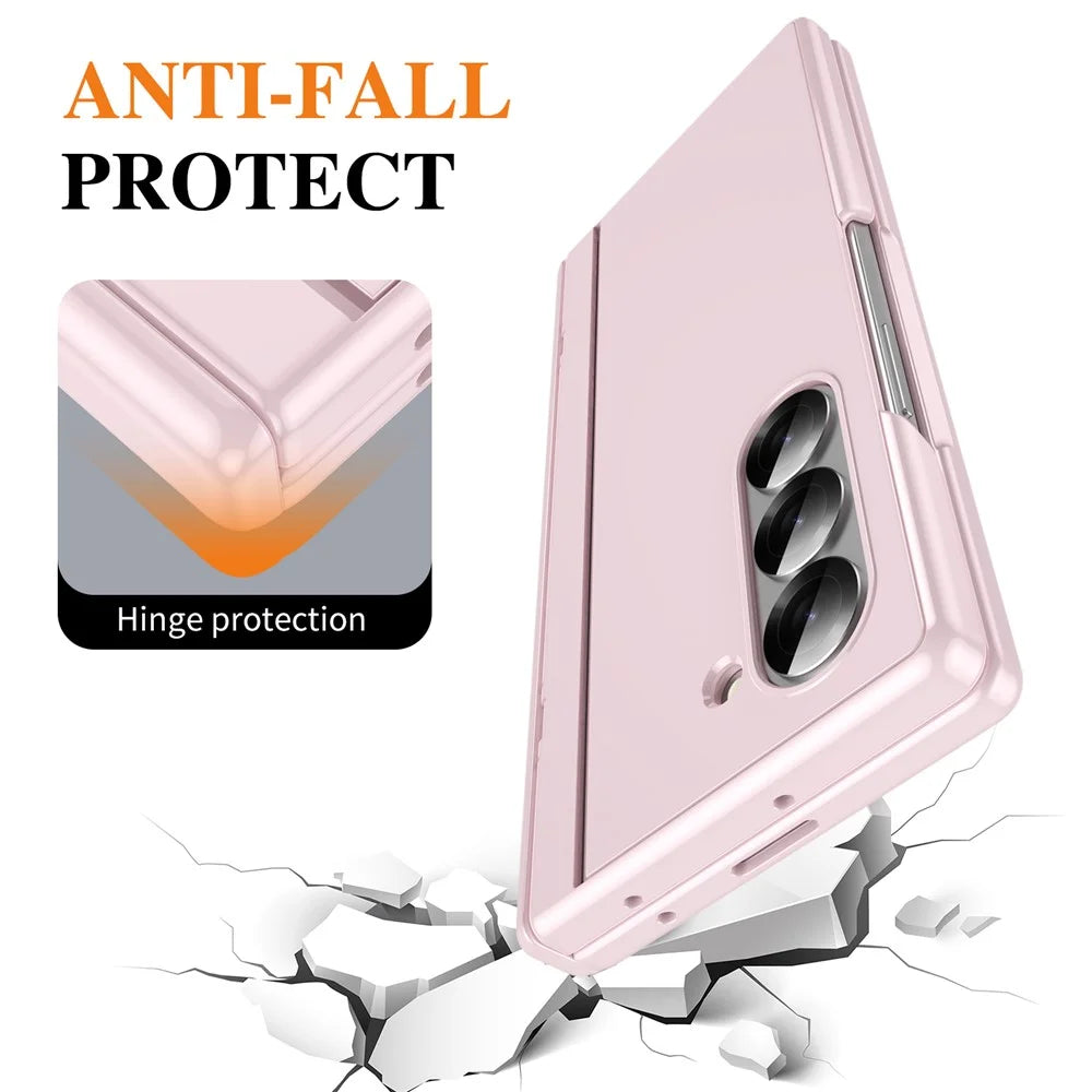 For Samsung Galaxy Z Fold6 5G PC Phone Case with Back Cover Kickstand and Tempered Glass Film - Pink - 4