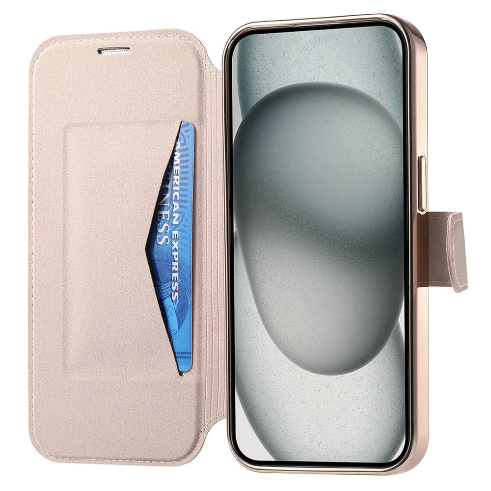 For iPhone 13 Case Compatible with MagSafe Detachable Leather Phone Cover with Lens Film - Rose Gold - 2