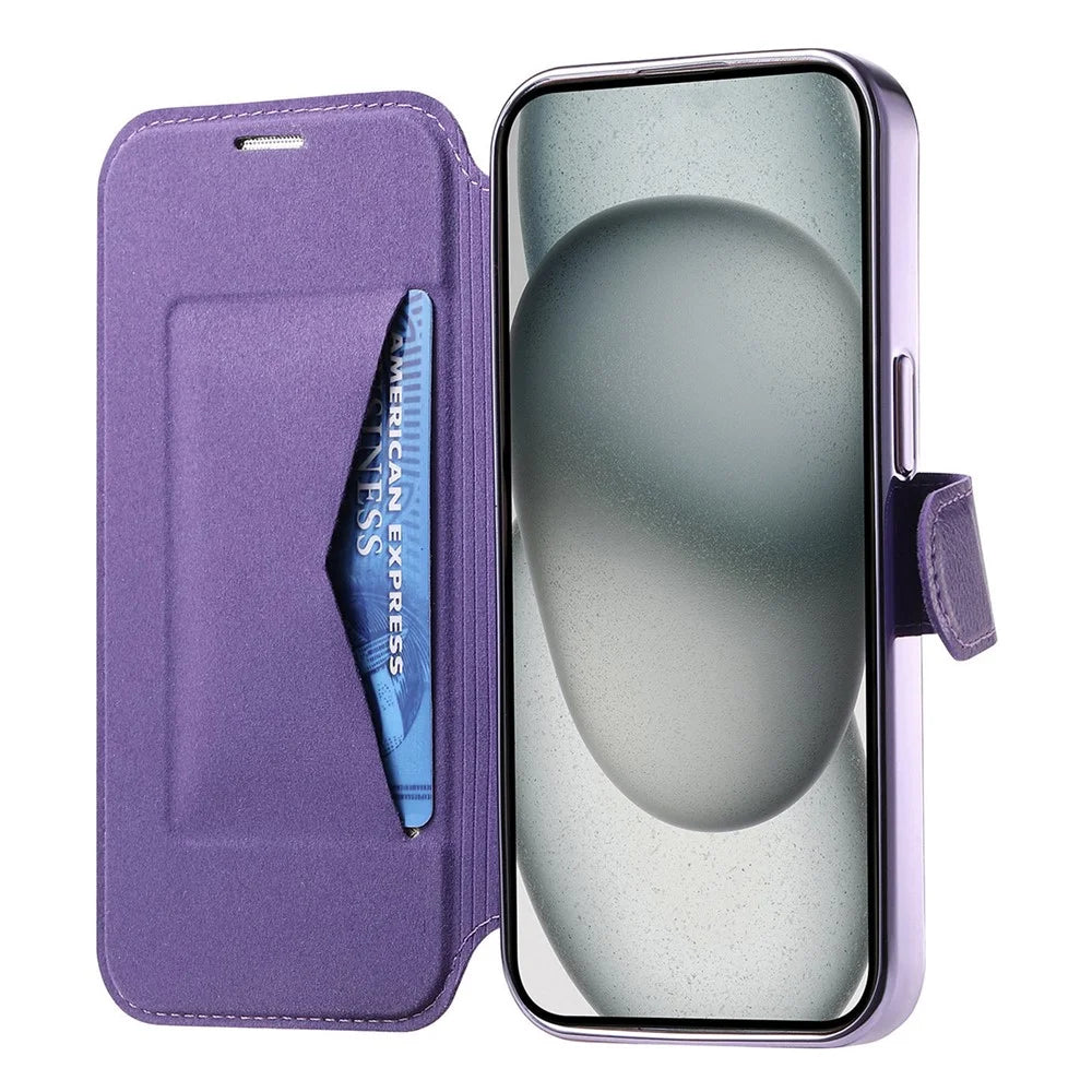 For iPhone 14 Case Compatible with MagSafe Detachable Leather Phone Cover with Lens Film - Light Purple - 2