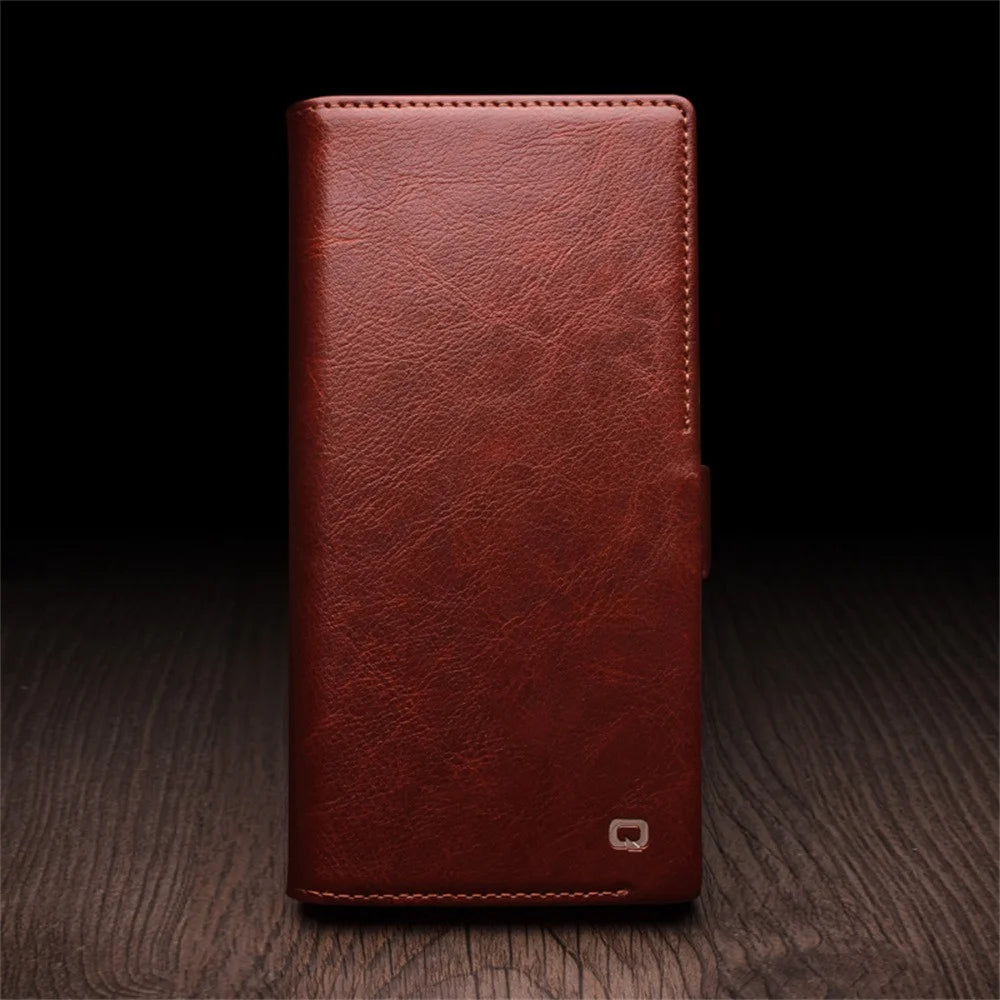 QIALINO For Samsung Galaxy S25 Ultra Case Genuine Cow Leather Wallet Phone Cover with Magnetic Closure - Black - 3