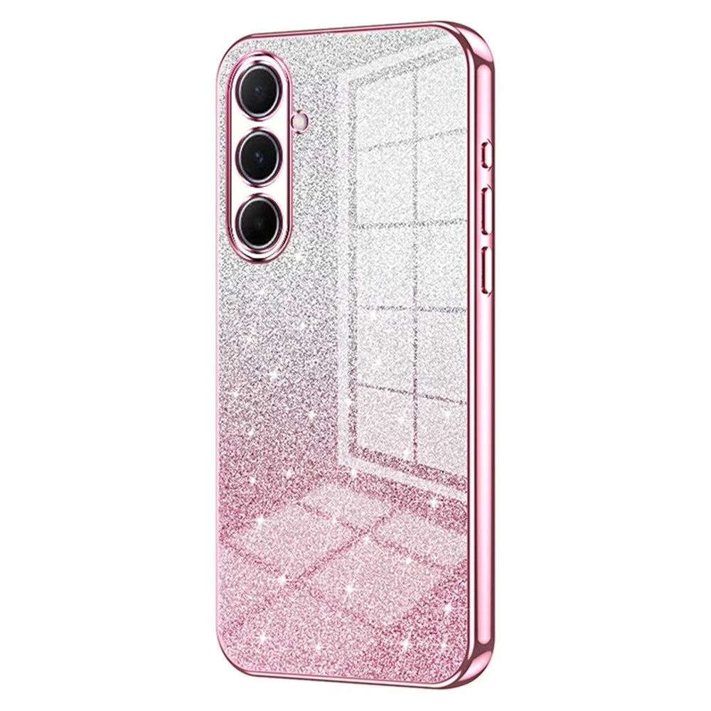 For Samsung Galaxy A56 5G Case Electroplating Gradient Glitter TPU Phone Cover - Pink - 1