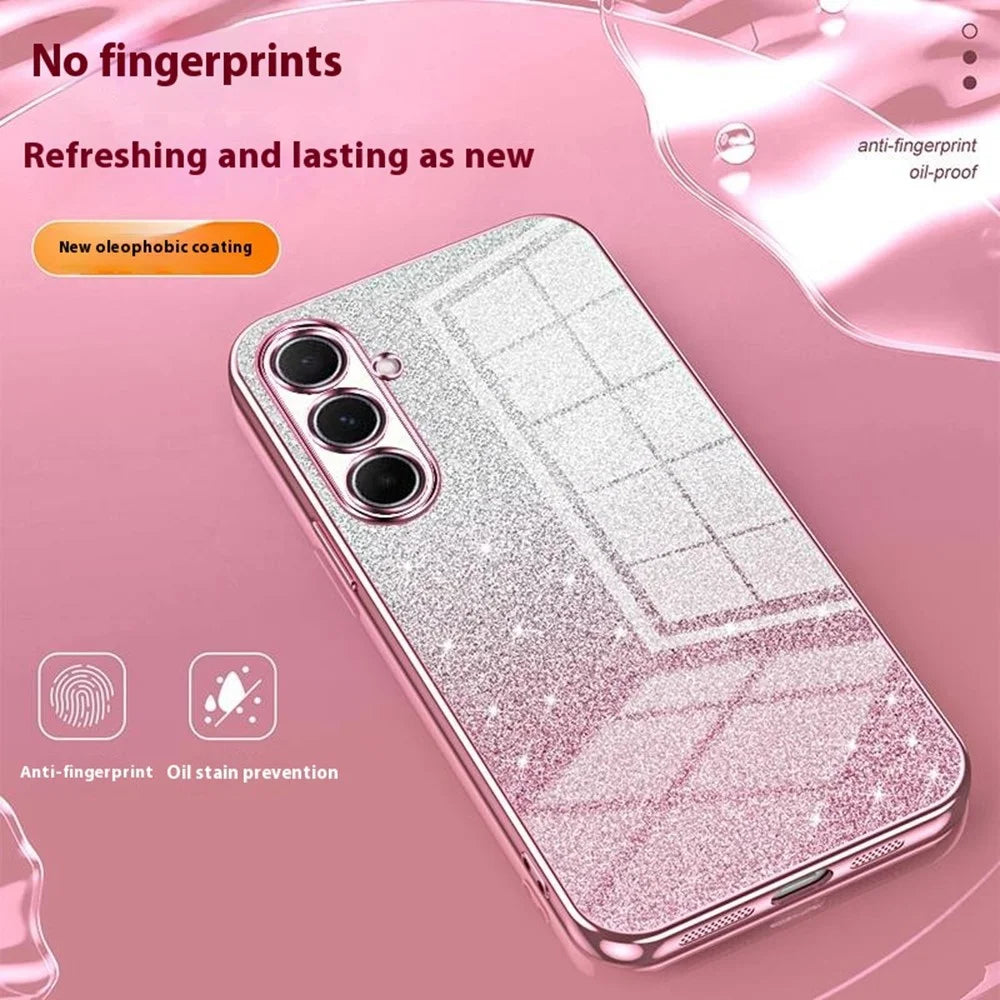 For Samsung Galaxy A56 5G Case Electroplating Gradient Glitter TPU Phone Cover - Pink - 5