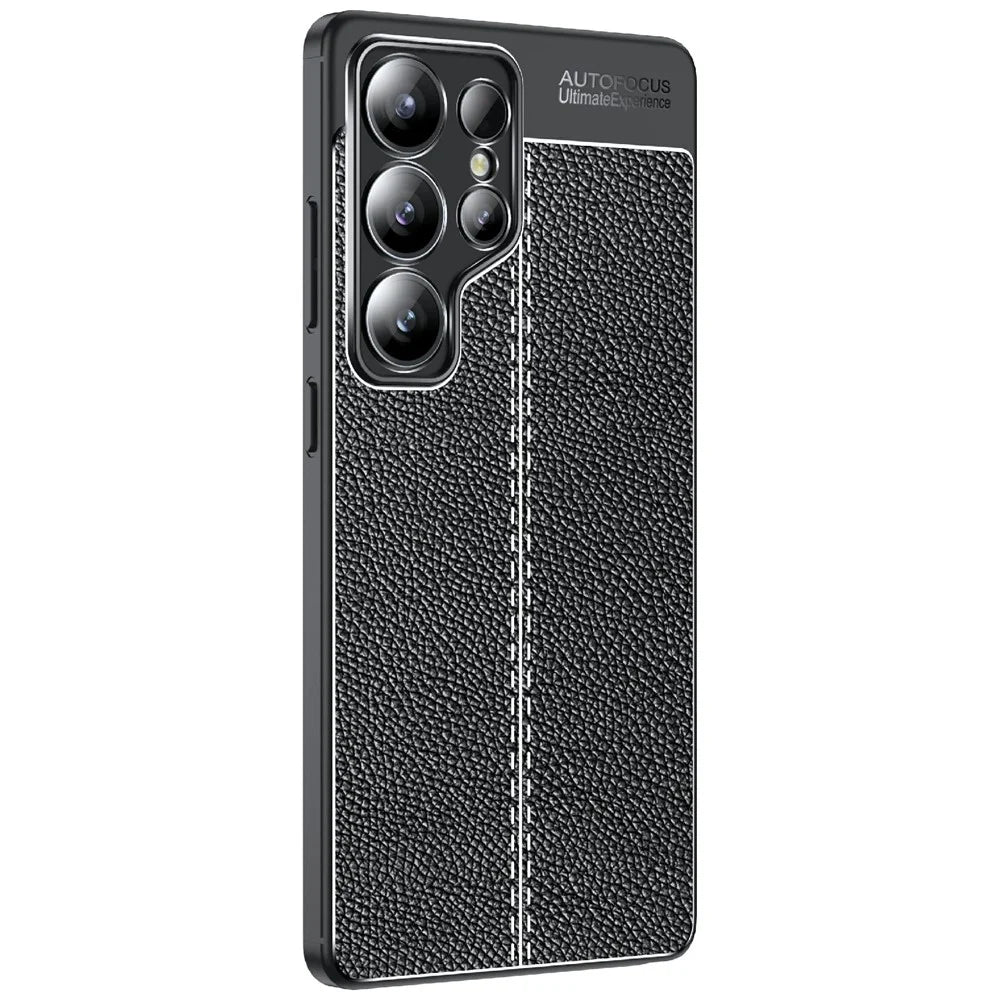 For Samsung Galaxy S25 Ultra Case Litchi Texture TPU Flexible Phone Cover, Black - 1