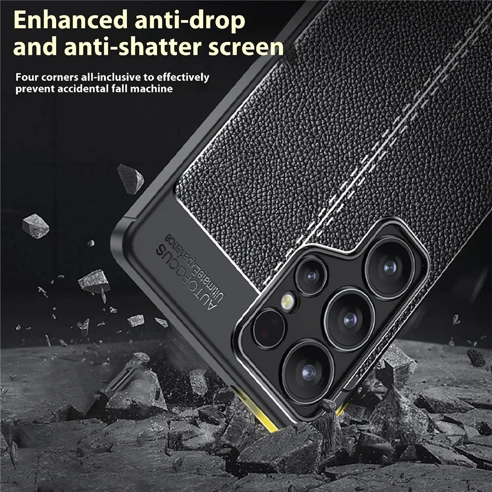 For Samsung Galaxy S25 Ultra Case Litchi Texture TPU Flexible Phone Cover, Black - 6
