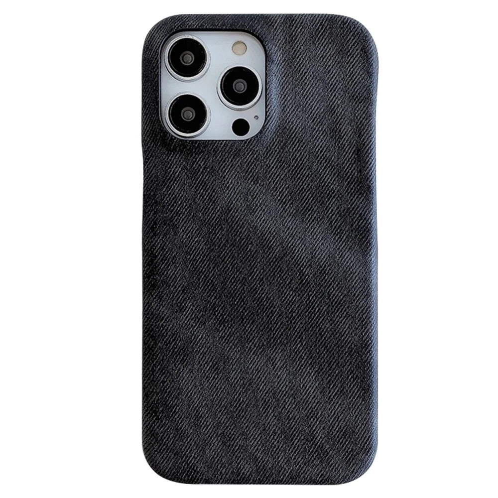 For iPhone 15 Pro Max Case Jeans Cloth Texture PU Leather + PET Back Cover - Black - 1