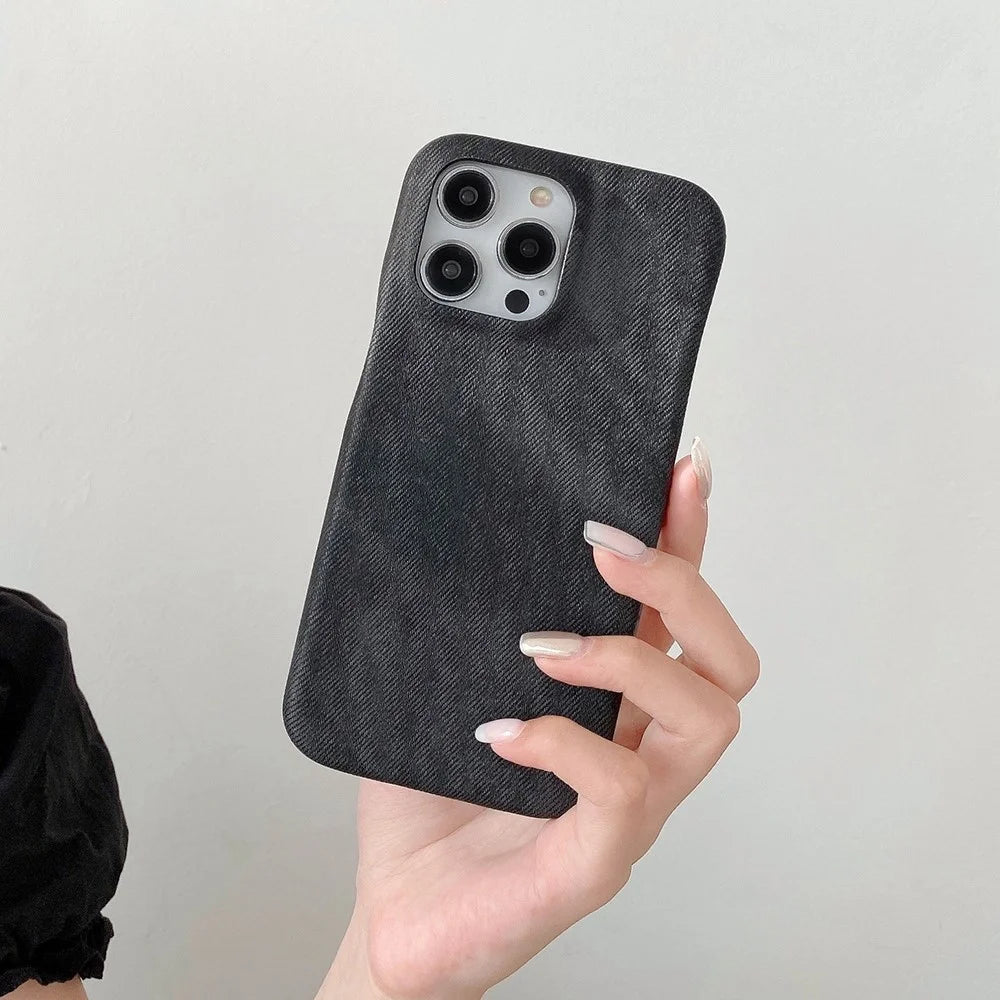 For iPhone 15 Pro Max Case Jeans Cloth Texture PU Leather + PET Back Cover - Black - 3