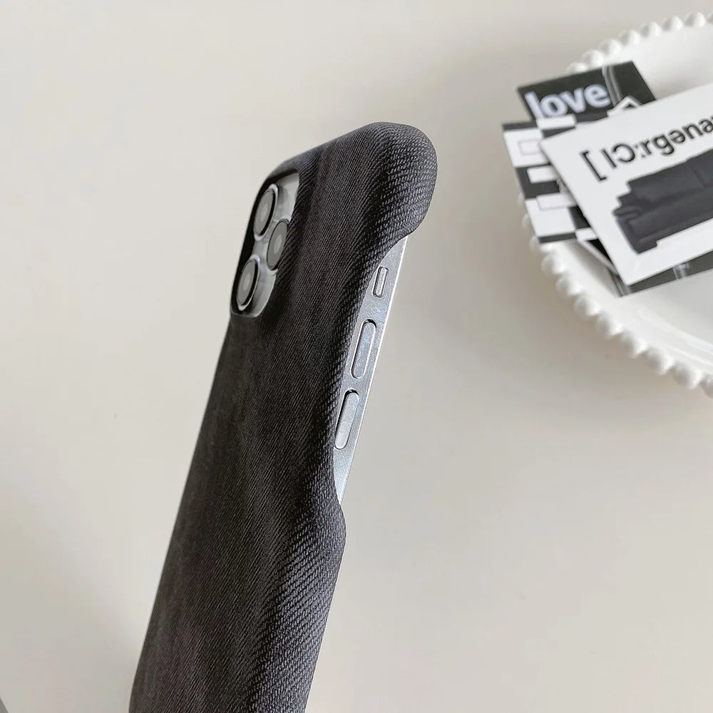 For iPhone 15 Pro Case Jeans Cloth Texture PU Leather + PET Back Cover - Black - 5