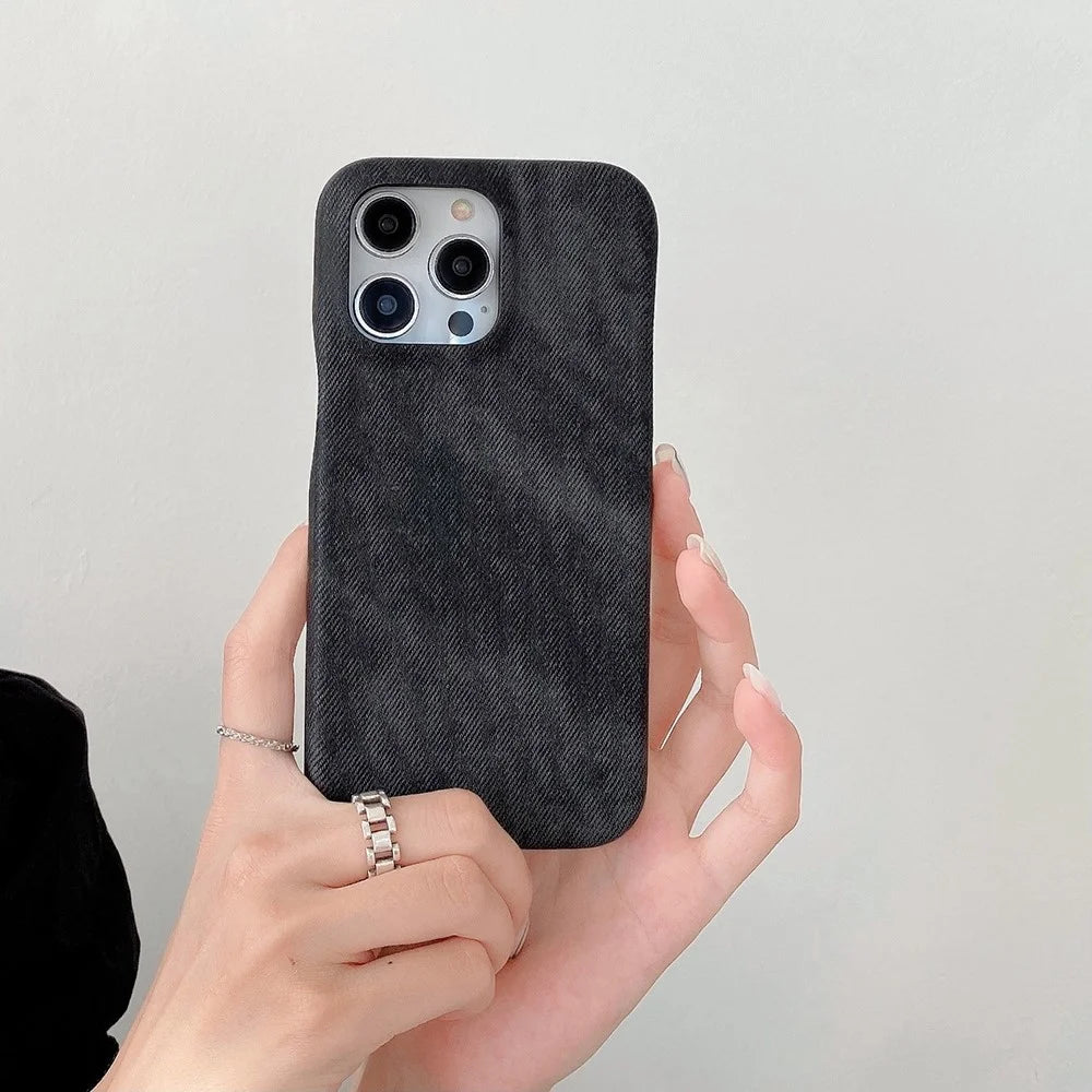 For iPhone 14 Pro Case Jeans Cloth Texture PU Leather + PET Back Cover - Black - 2